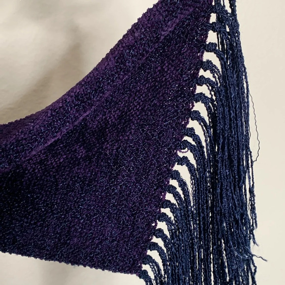 Lush Purple Blue Handwoven Rayon Chenille Scarf Fringe Wrap Winter Fashion Gift - Picture 4 of 6